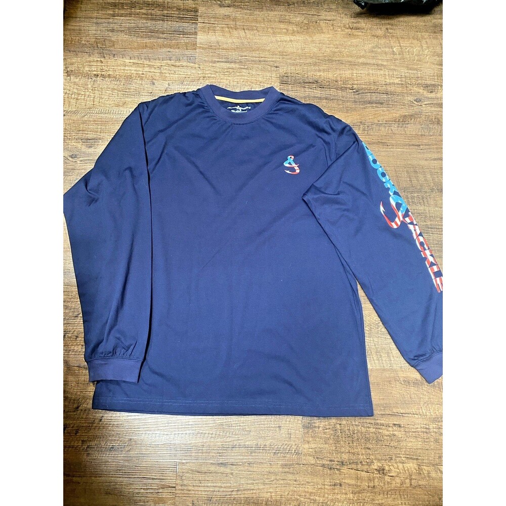 Hook & Tackle Mens XL Navy Long Sleeve Fishing Shirt UPF 50 Outdoor Beach